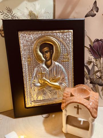 Icoana Sfantul Ioan Rusul aluminiu /lemn 24cm de la Candela Criscom Srl.