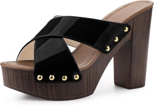 Sandele platforma elegante, cu toc gros, negre, marimea 40