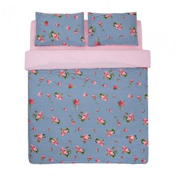 Lenjerie de pat dubla din 100% bumbac, 132TC, Rose