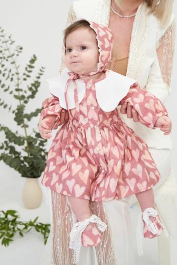 Rochie cu guler Petale alb - inimioare