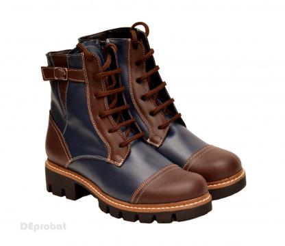 Bocanci dama piele naturala bleumarin cu maro sport-casual