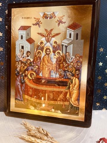 Icoana lemn Adormirea Maicii Domnului Grecia 23.5cm de la Candela Criscom Srl.