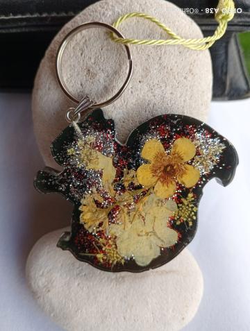 Decor geanta handmade veverita unicat cu flori presate