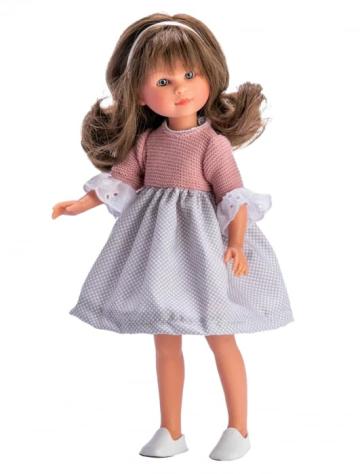 Papusa Celia cu rochita gri cu roz 30cm