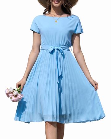 Rochie de vara cu talie inalta, cu maneci scurte de la Molifag Srl