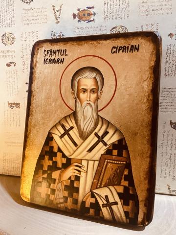 Icoana foita aur Sfantul Ierarh Ciprian 18cm
