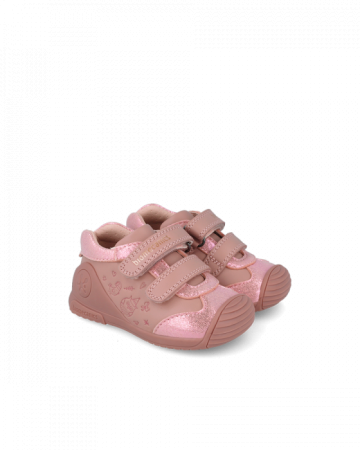 Pantofi fete, din piele naturala, roz sidefat, Biomecanics 2 de la Kiddie Store Srl