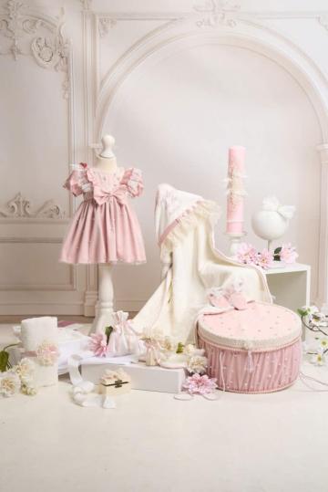 Set complet botez (trusou) - Celeste - roz (maneca scurta)