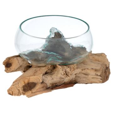 Bol din sticla pe suport din radacina de lemn - 18x14x10cm de la Hoba Ecologic Air System Srl