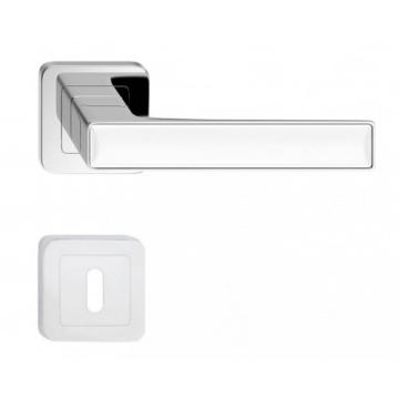 Manere usi Deco crom lucios decor alb cu rozeta cheie de la Manere Usi Srl