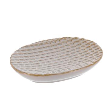 Sapuniera ceramica ovala design solzi - crem
