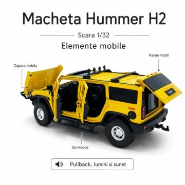 Macheta Hummer H2 galbena, cu lumini, sunet si pullback de la Hobbyplanet Romania