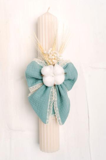 Lumanare botez A38 - Funda Muselina Couture - Menta