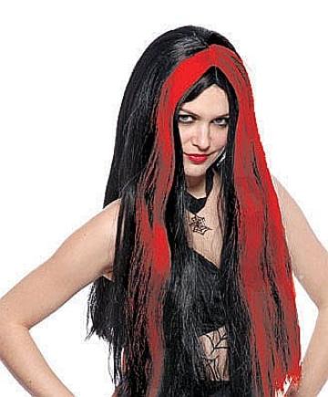 Peruca petrecere de vrajitoare negru cu rosu Halloween de la Hobbyplanet Romania