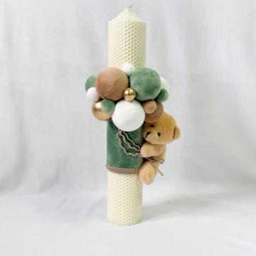 Lumanare de botez handmade cu Ursulet olive