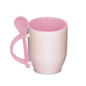 Cana cafea color cu lingurita roz