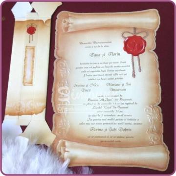 Invitatie nunta botez cu plic hexagonal