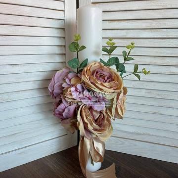 Lumanare botez flori artificiale
