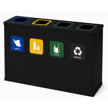 Cos de reciclare negru cu 4 compartimente 4x60L - 240 litri